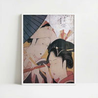 Lady and Maiden on an Outing (1790s) by Hokusai – Art Print - Art print in white frame