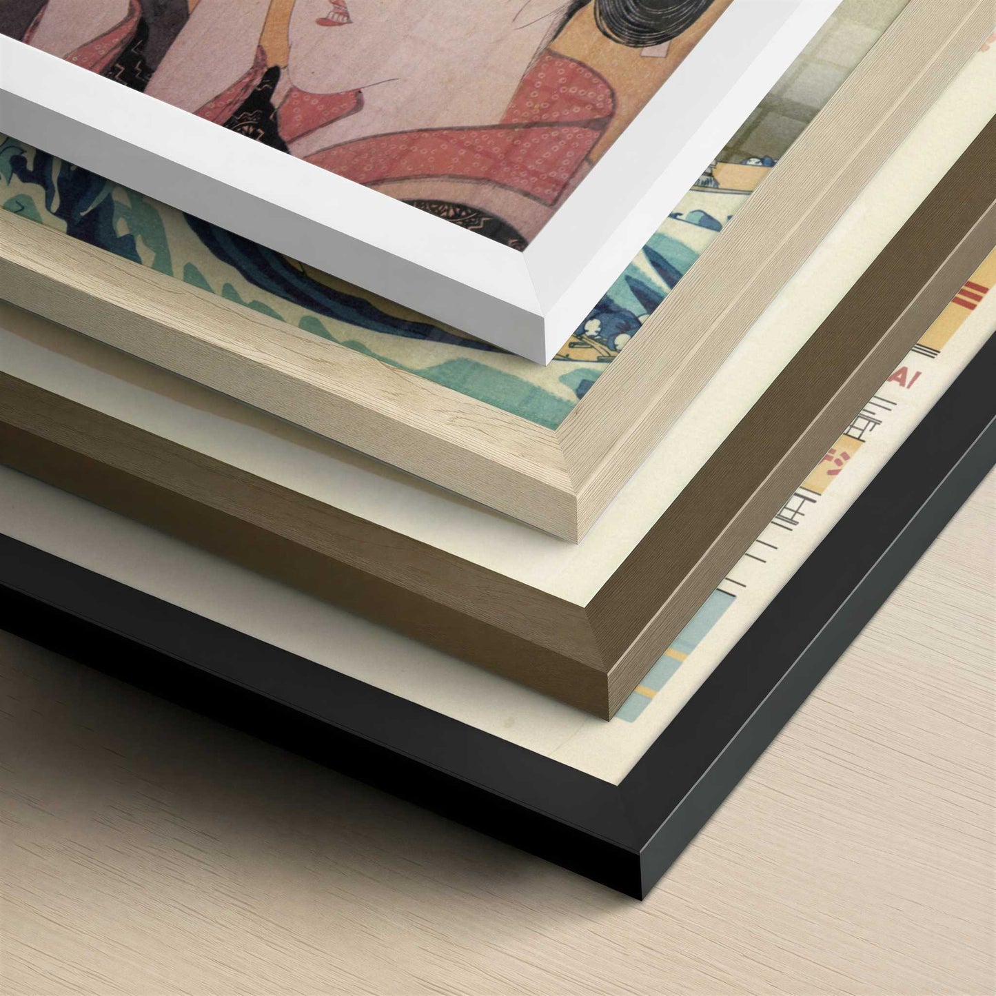 Lady and Maiden on an Outing (1790s) by Hokusai – Art Print - Close-up detail of the different frames