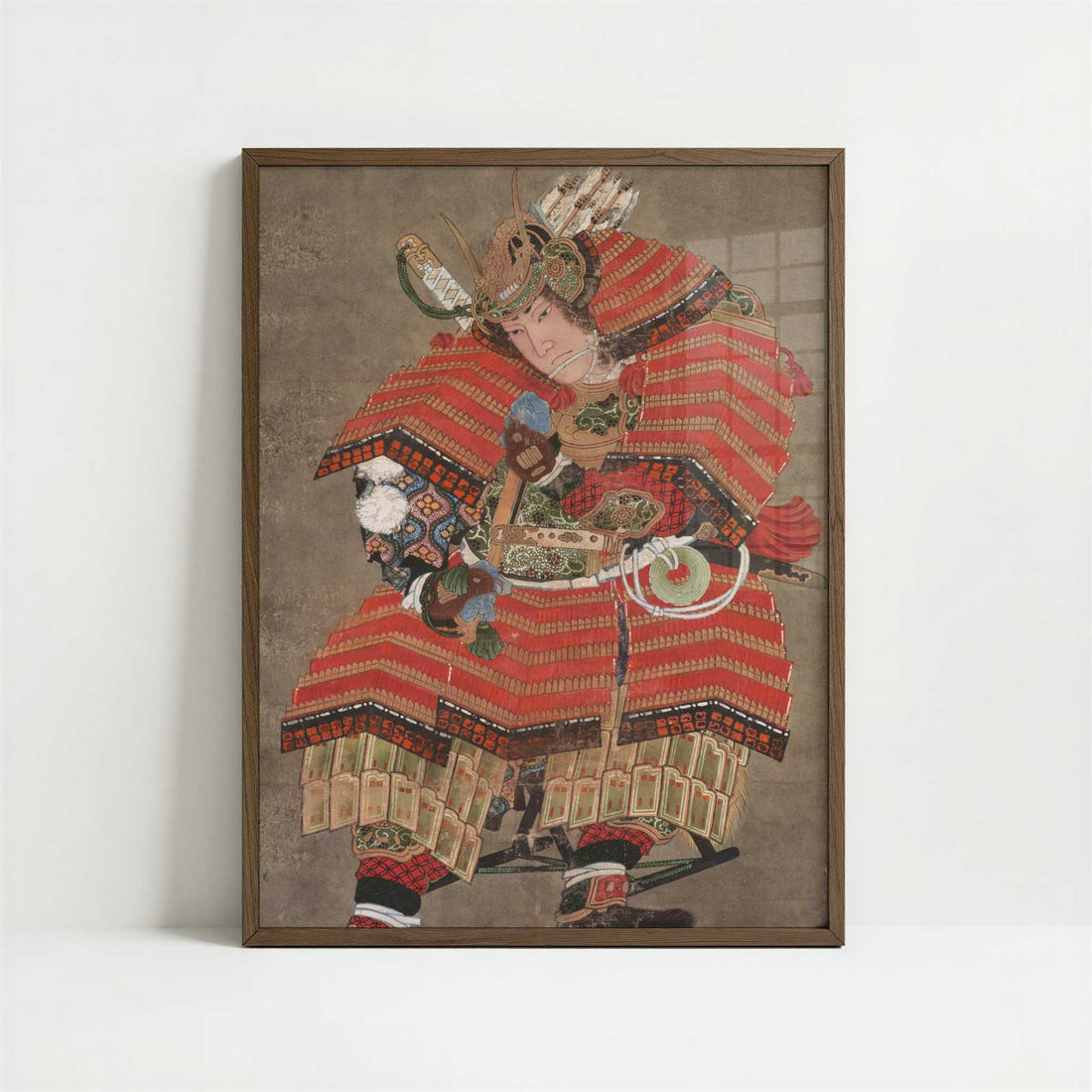 Minamoto no Yoshitsune (1830s) by Hokusai – Art Print - Art print in dark wood frame