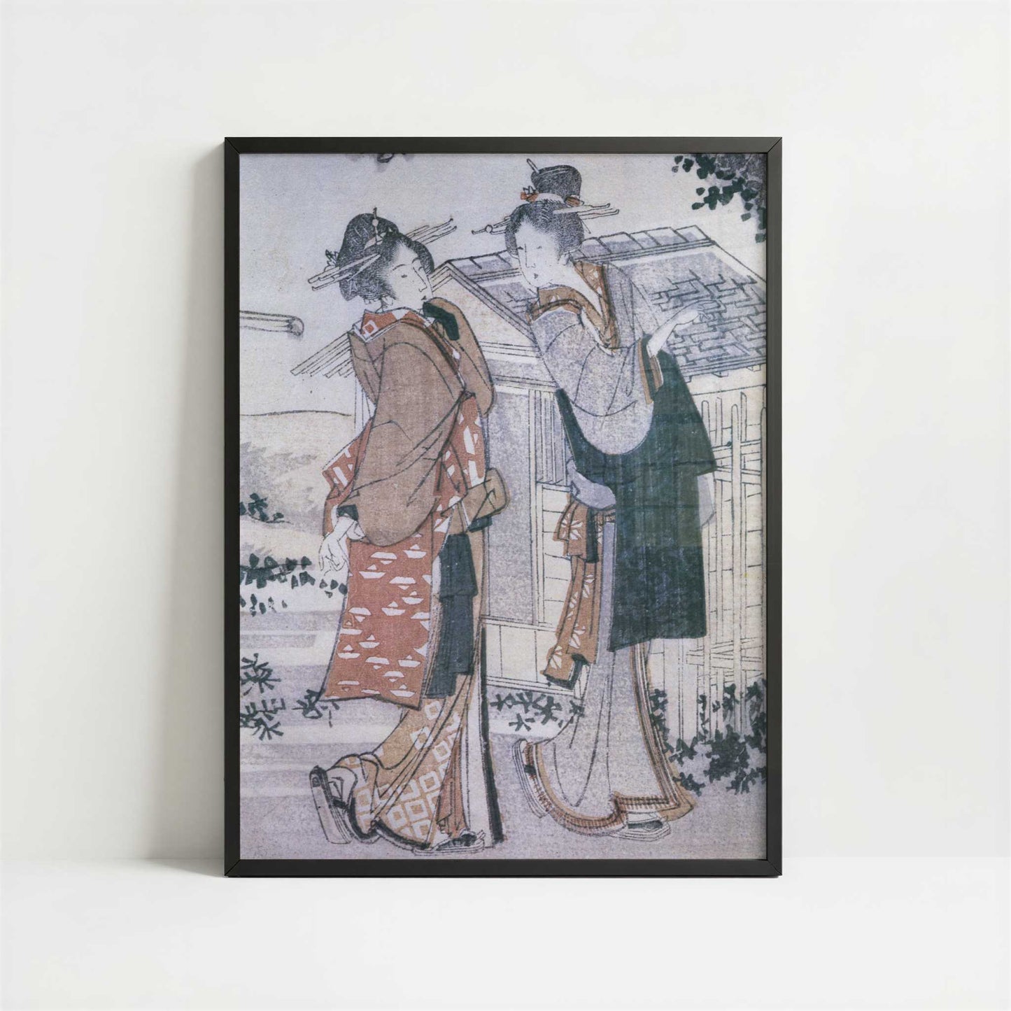 Mountain Upon Mountain, Geisha & Madam (1804) by Katsushika Hokusai – Art Print - Art print in black frame
