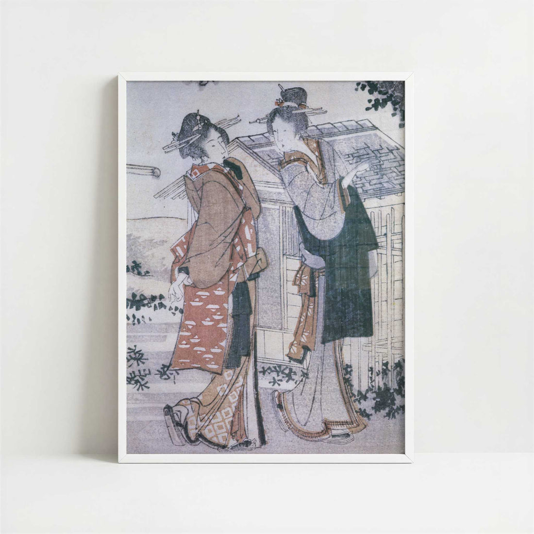 Mountain Upon Mountain, Geisha & Madam (1804) by Katsushika Hokusai – Art Print - Art print in white frame