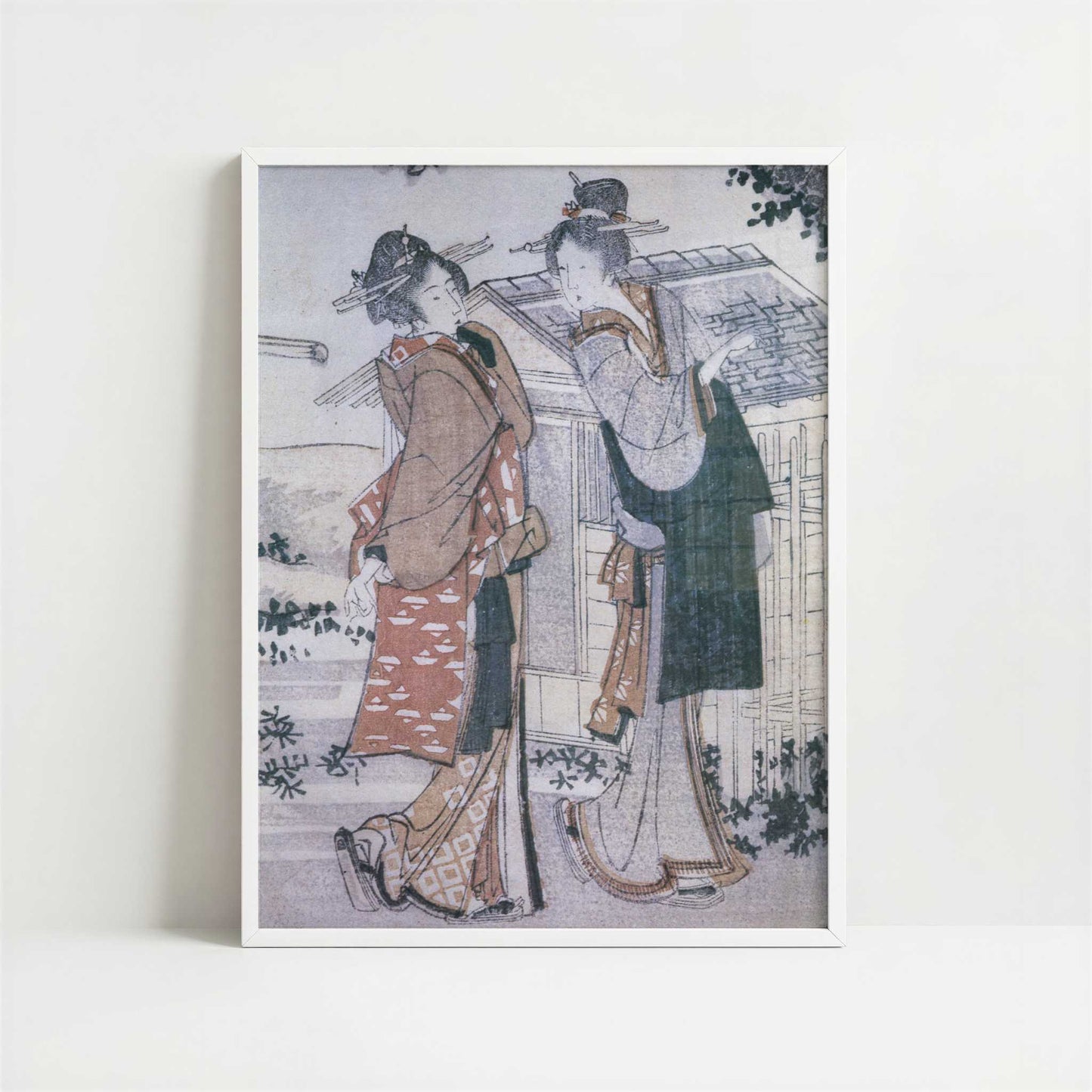 Mountain Upon Mountain, Geisha & Madam (1804) by Katsushika Hokusai – Art Print - Art print in white frame