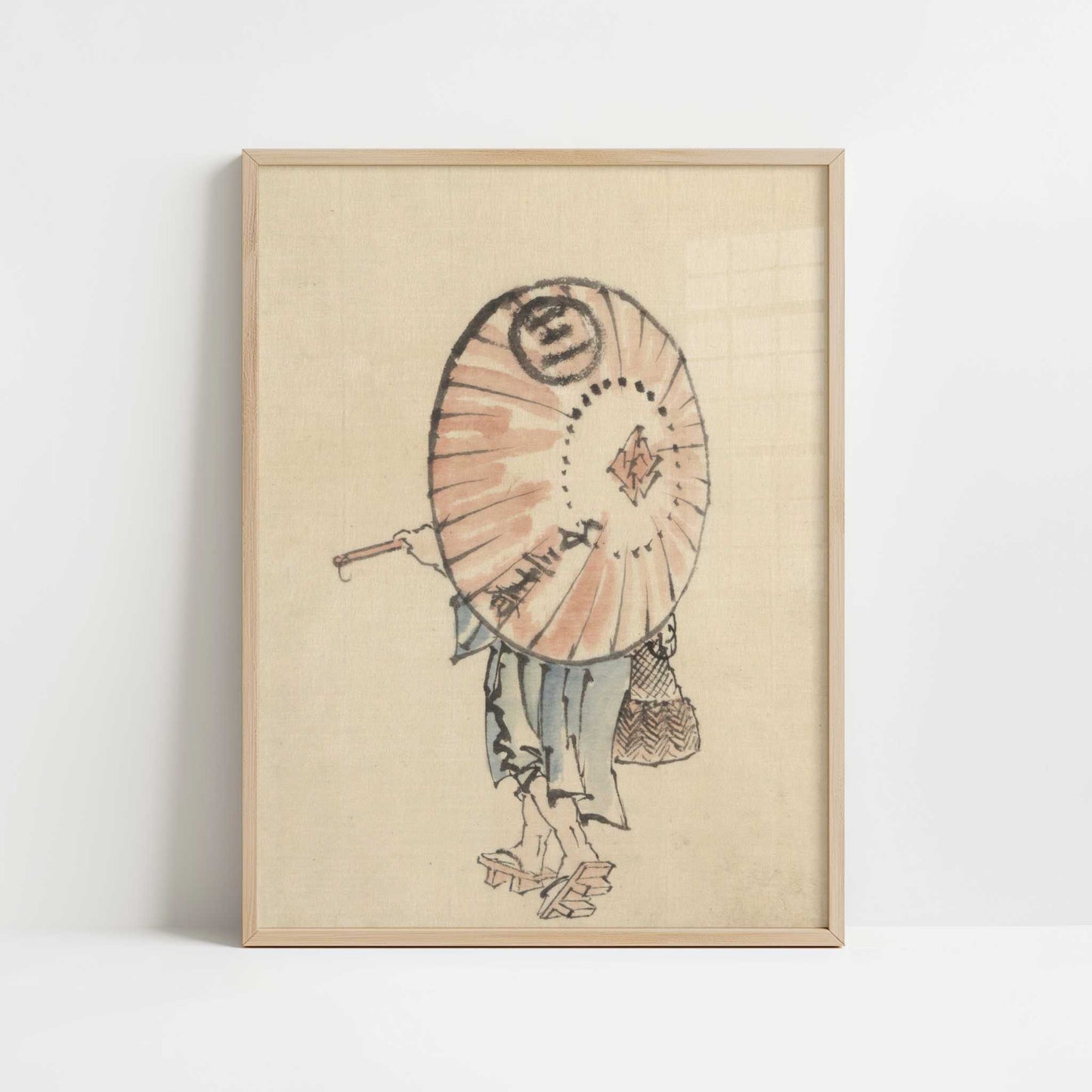 Person with Parasol (1830s) by Hokusai – Art Print - Art print in oak frame