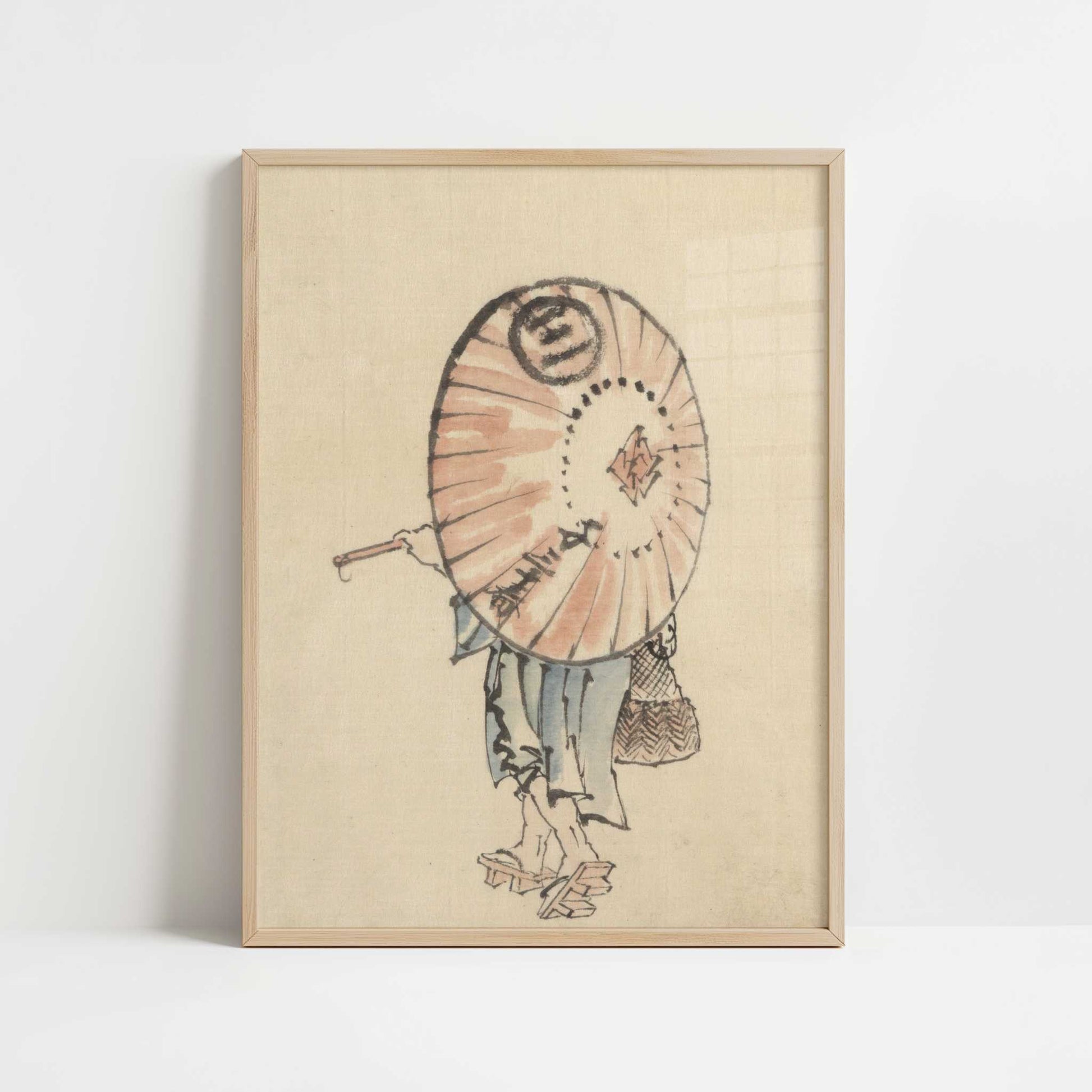 Person with Parasol (1830s) by Hokusai – Art Print - Art print in oak frame