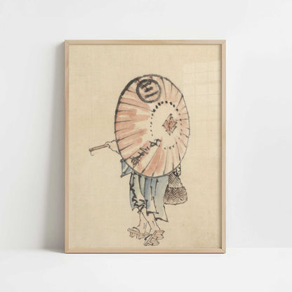 Person with Parasol (1830s) by Hokusai – Art Print - Art print in oak frame