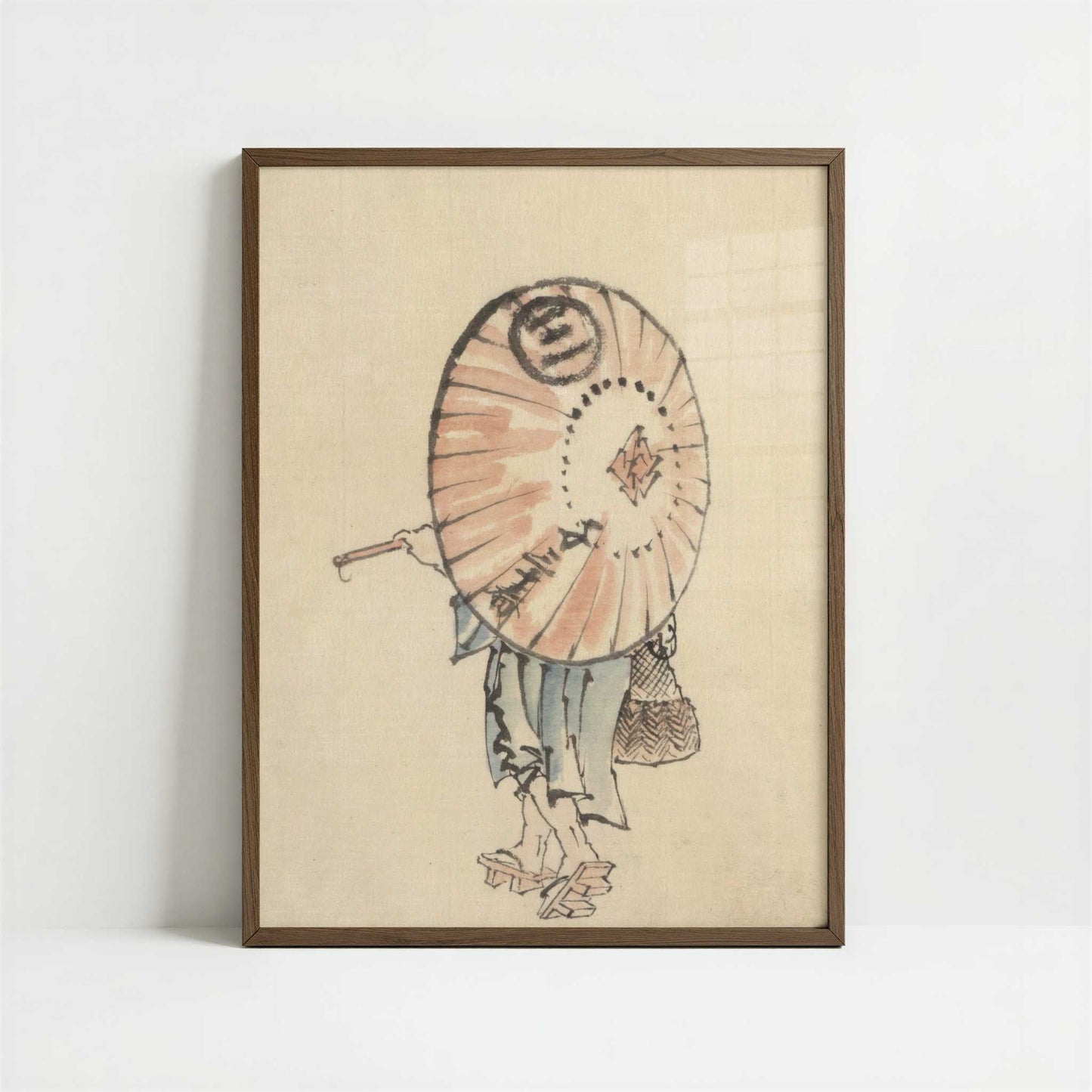 Person with Parasol (1830s) by Hokusai – Art Print - Art print in dark wood frame