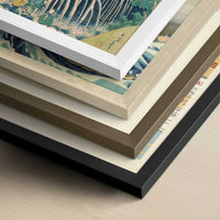 Pilgrims at Kirifuri Waterfall (1831-2) by Hokusai – Art Print - Close-up detail of the different frames