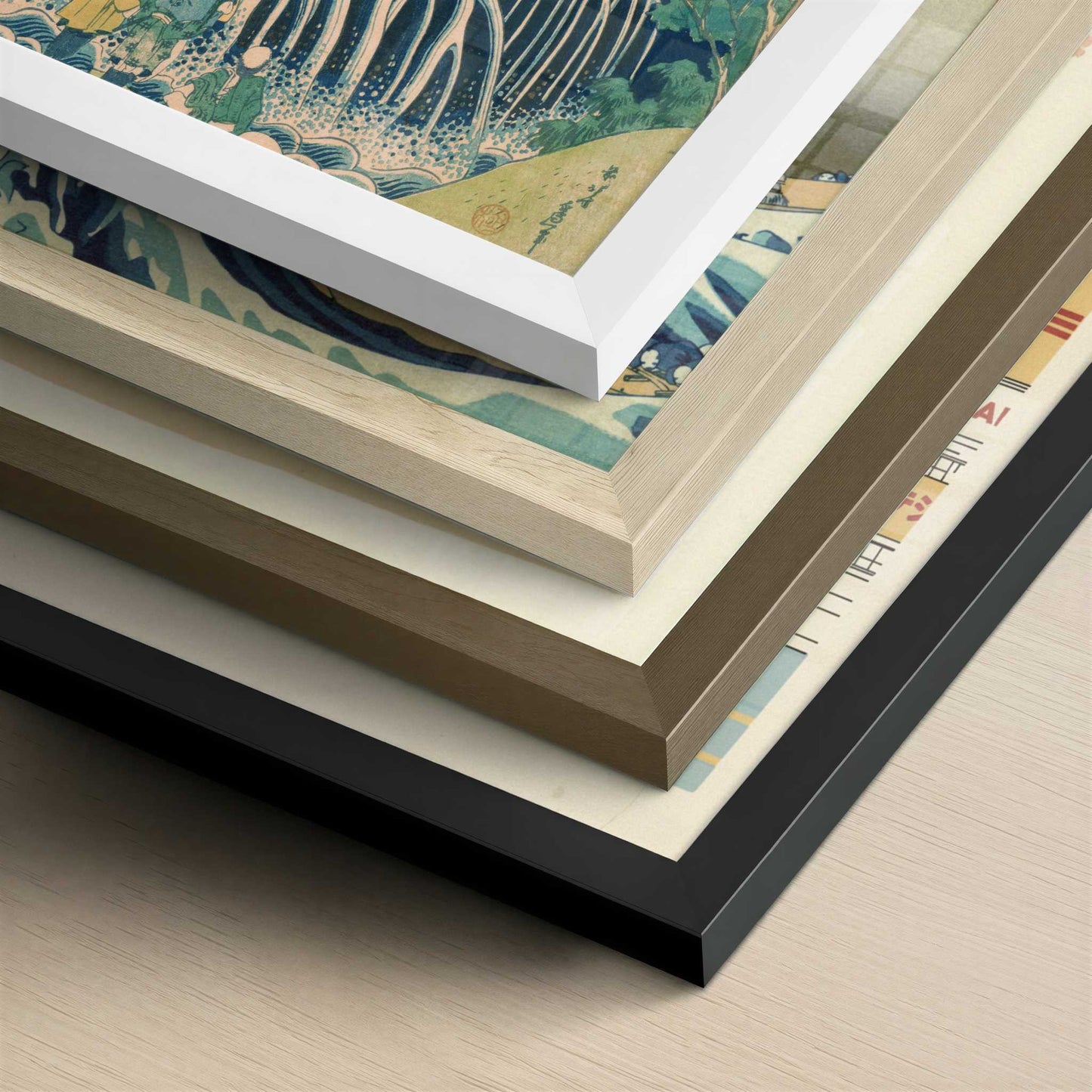 Pilgrims at Kirifuri Waterfall (1831-2) by Hokusai – Art Print - Close-up detail of the different frames