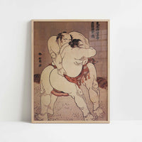 Sumo Wrestlers in the Ring (1780s) by Hokusai – Art Print - Art print in oak frame