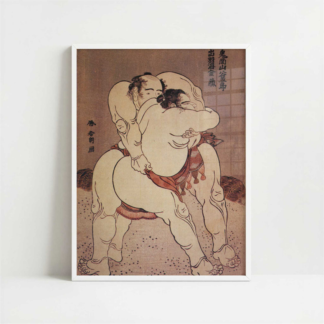Sumo Wrestlers in the Ring (1780s) by Hokusai – Art Print - Art print in white frame