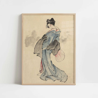 Woman, Full-Length Portrait (1830s) by Hokusai – Art Print - Art print in oak frame