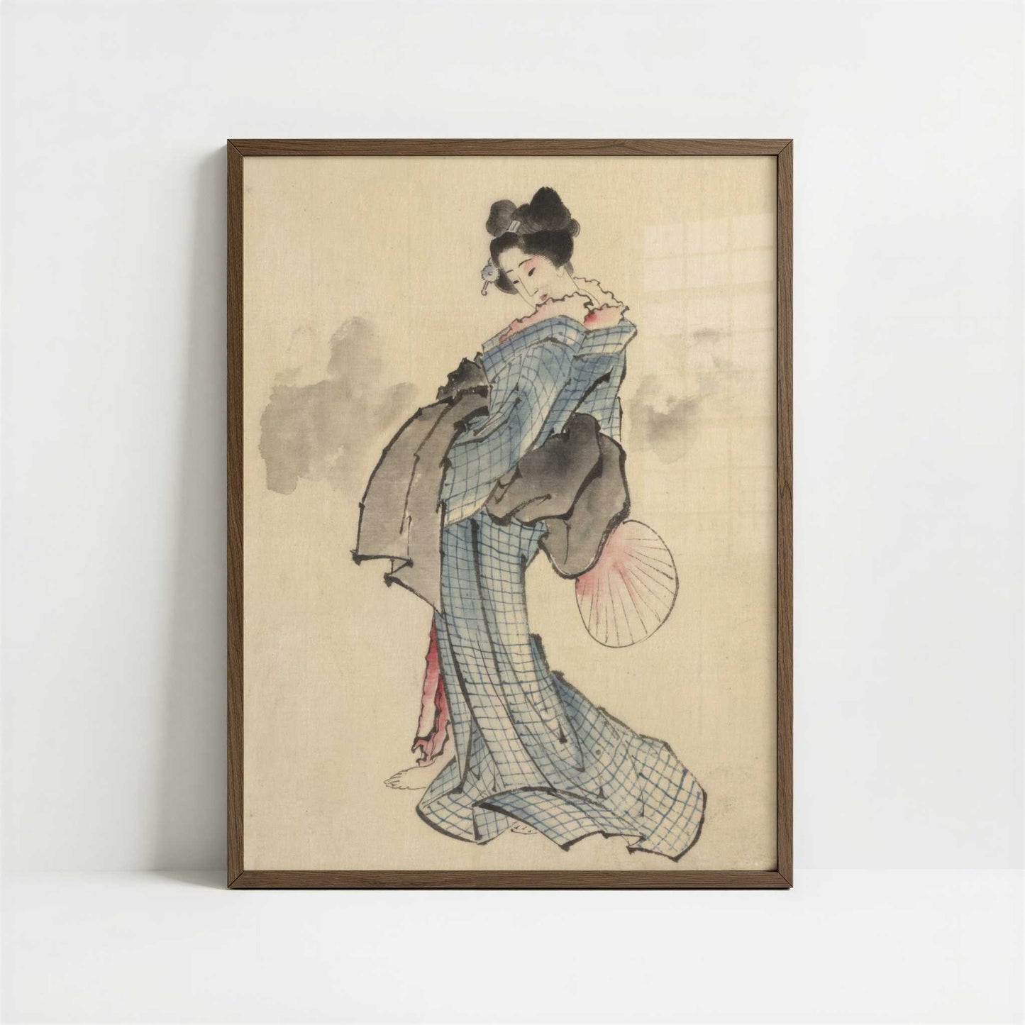 Woman, Full-Length Portrait (1830s) by Hokusai – Art Print - Art print in dark wood frame