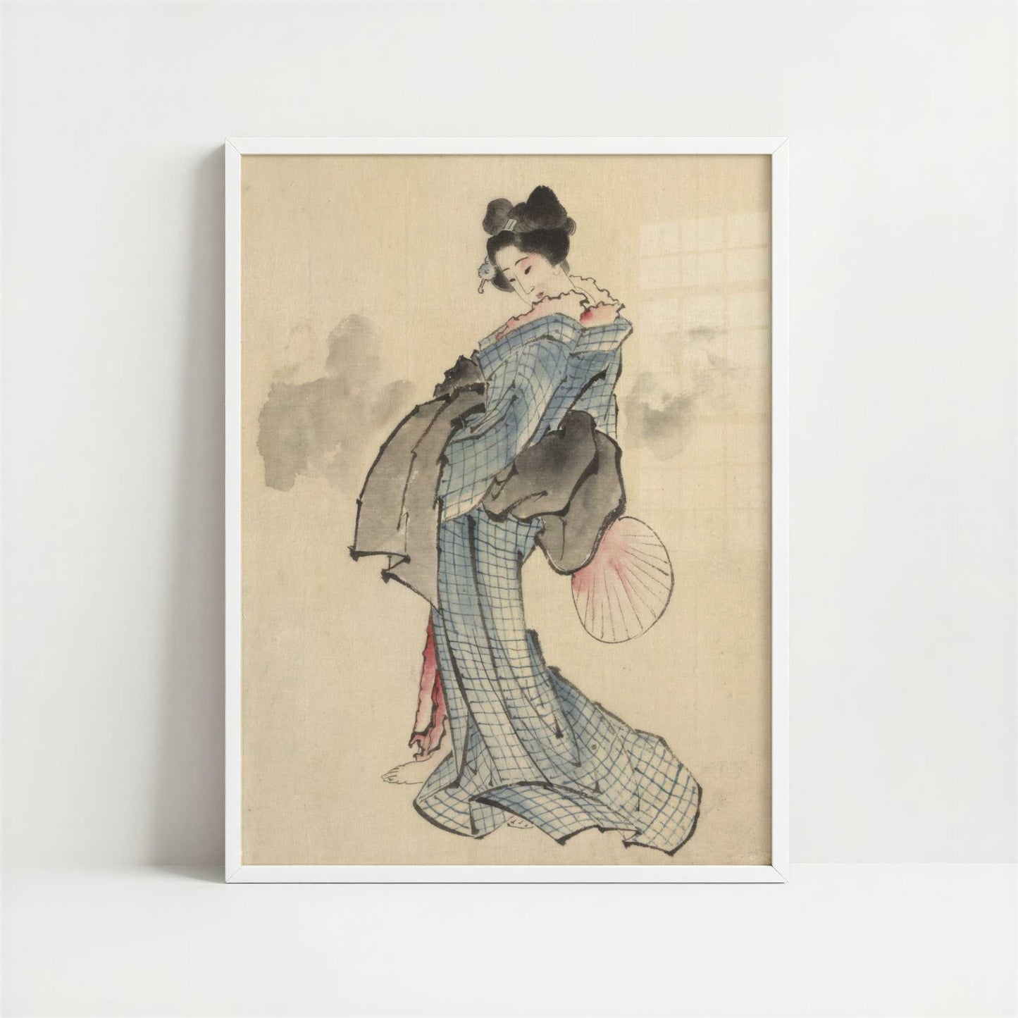 Woman, Full-Length Portrait (1830s) by Hokusai – Art Print - Art print in white frame