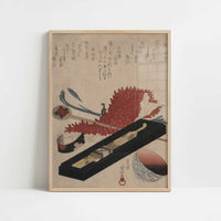 Shibori, Hairpin, and Lip Color Bowl (1818–1830) by Hidenobu – Art Print - Art print in oak frame