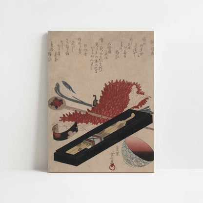 Shibori, Hairpin, and Lip Color Bowl (1818–1830) by Hidenobu – Art Print - Unframed art print