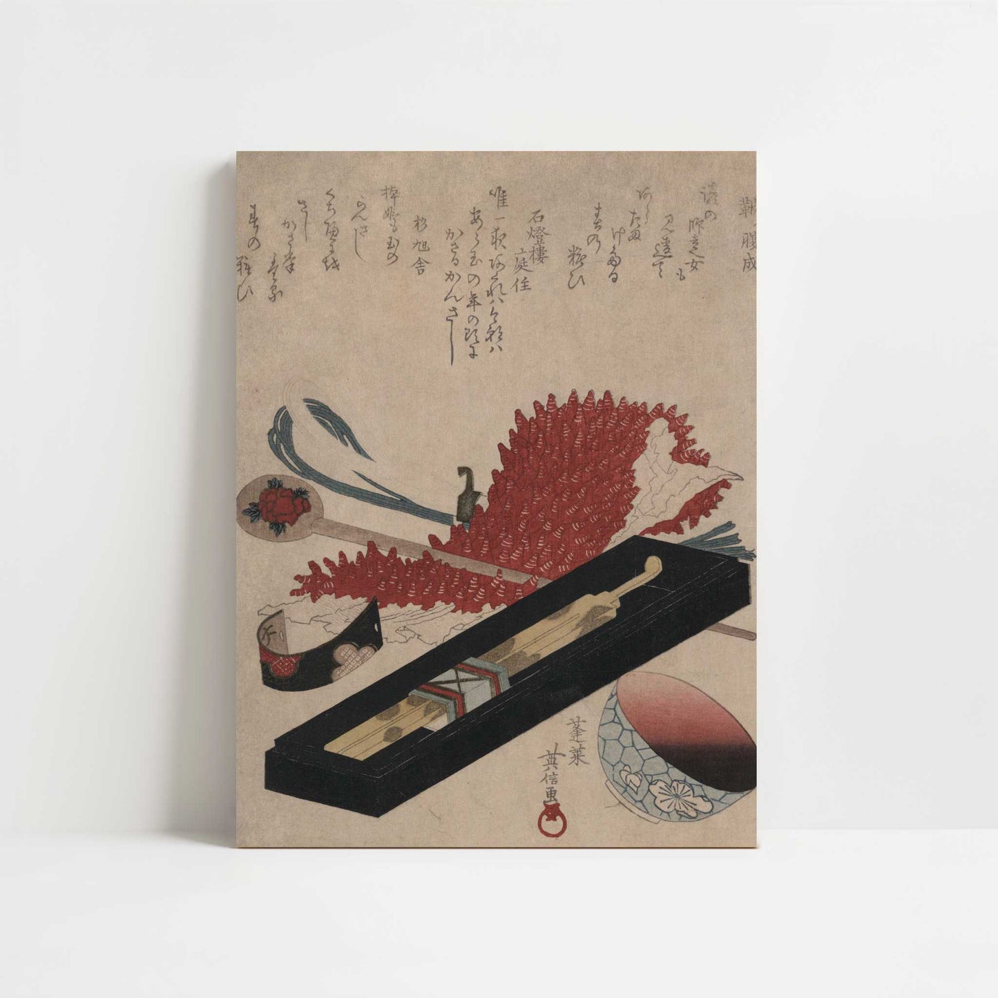 Shibori, Hairpin, and Lip Color Bowl (1818–1830) by Hidenobu – Art Print - Unframed art print