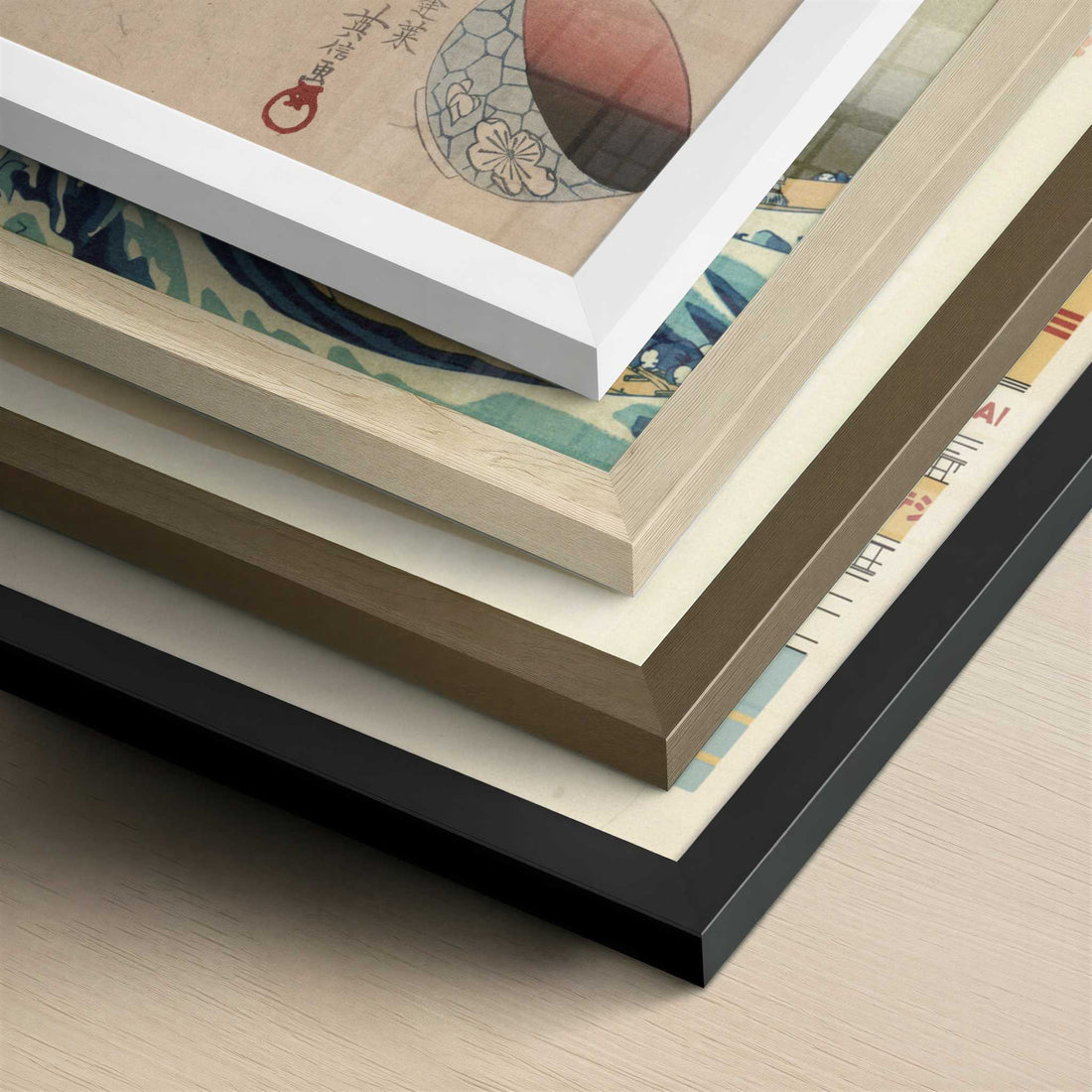 Shibori, Hairpin, and Lip Color Bowl (1818–1830) by Hidenobu – Art Print - Close-up detail of the different frames