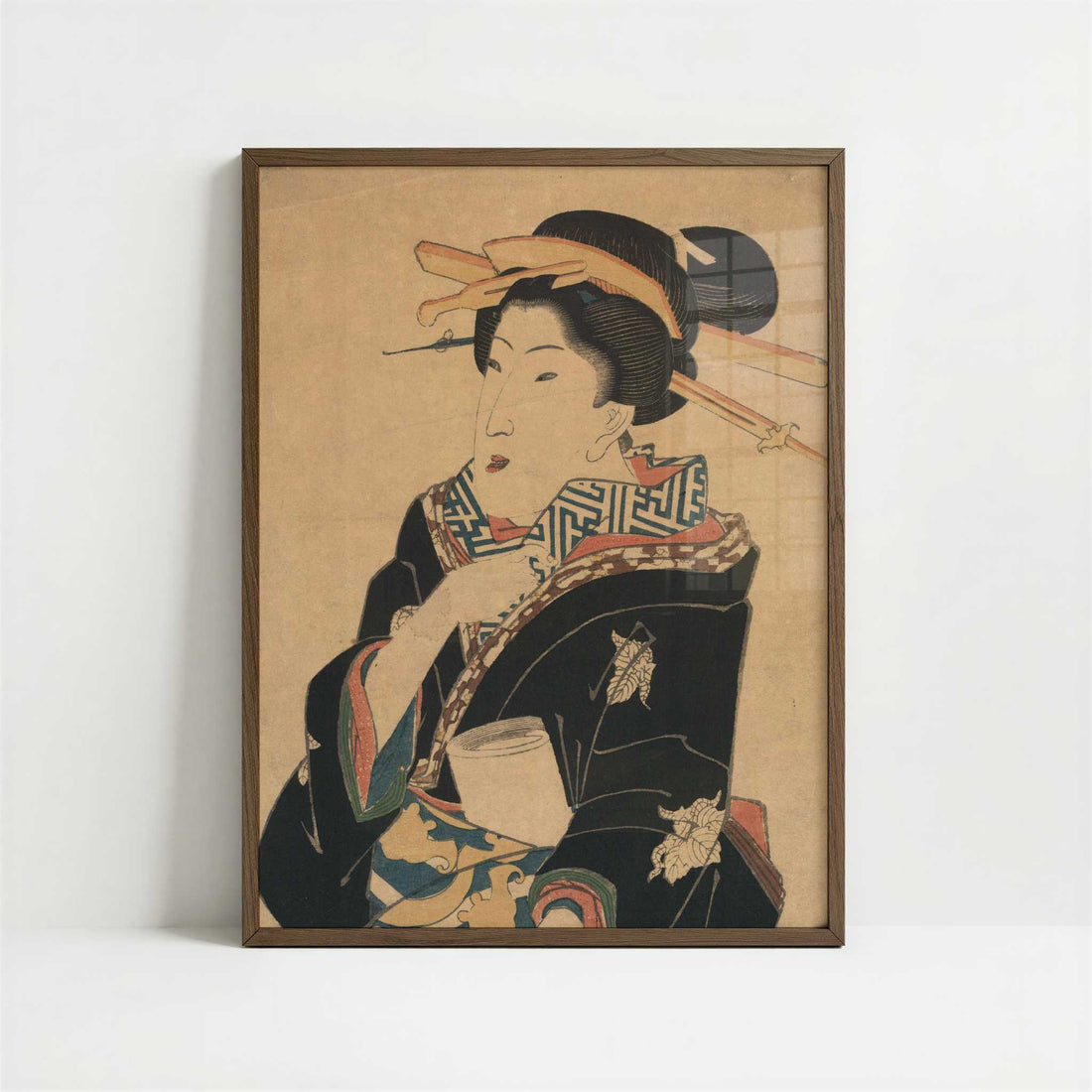 Geisha (1825–1830) by Ikeda Eisen – Art Print - Art print in dark wood frame