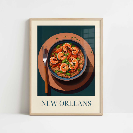 Jambalaya from New Orleans, United States - Art Print - Art print in oak frame