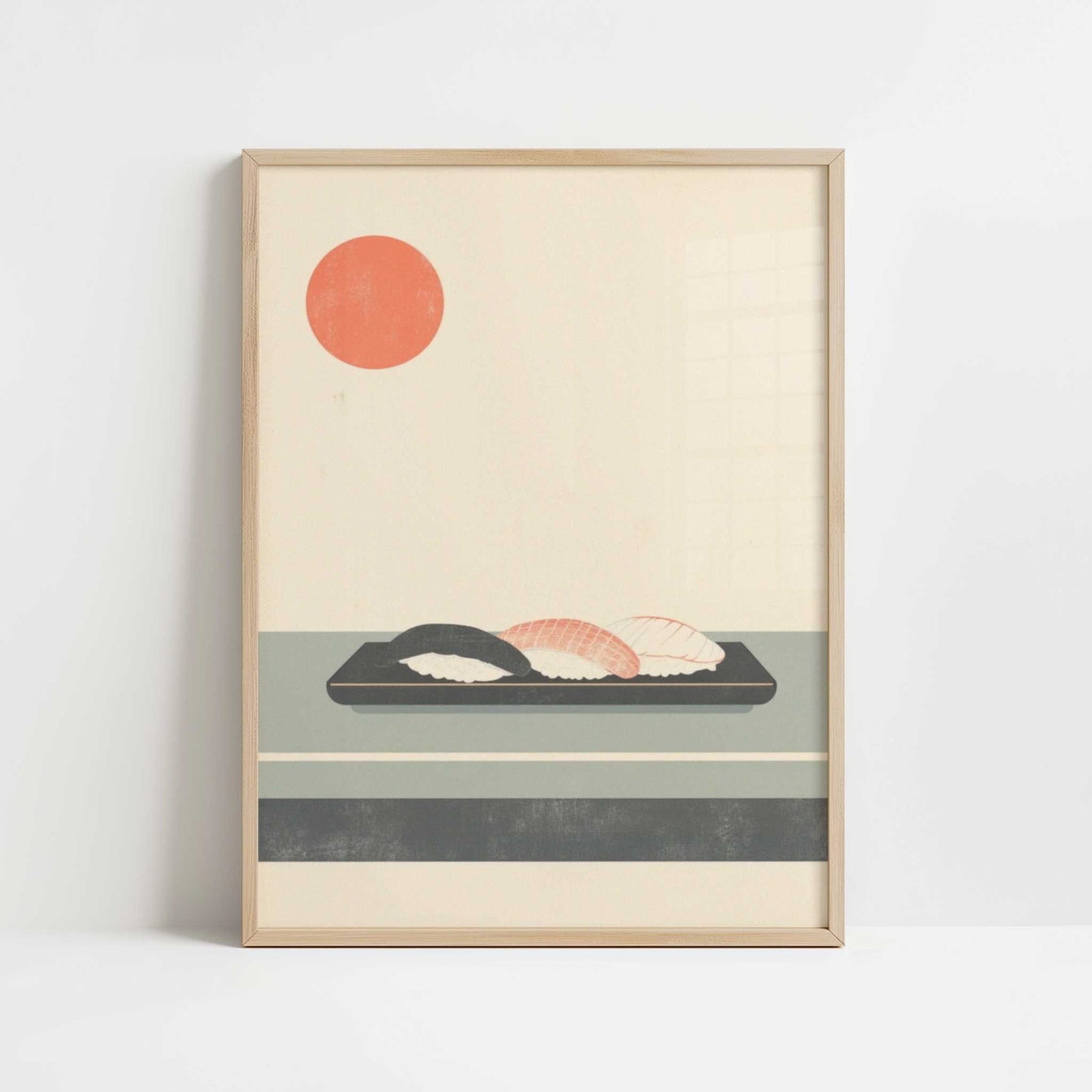 Just a Plate of Sushi - Art Print - Art print in oak frame