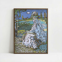 Russian Beauty in a Landscape (1903-4) by Wassily Kandinsky – Art Print - Art print in dark wood frame