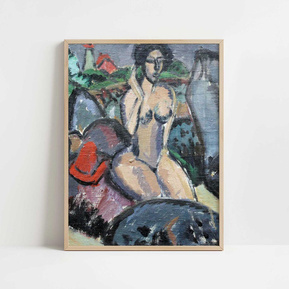 Bather between Rocks (1912) by Ernst Ludwig Kirchner – Art Print - Art print in oak frame