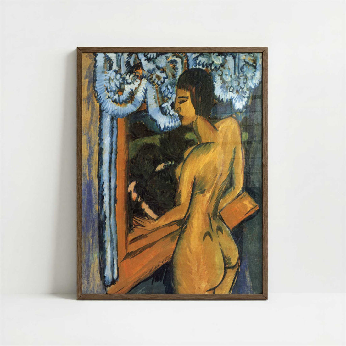 Brown Nude at the Window (1912) by Ernst Ludwig Kirchner – Art Print - Art print in dark wood frame