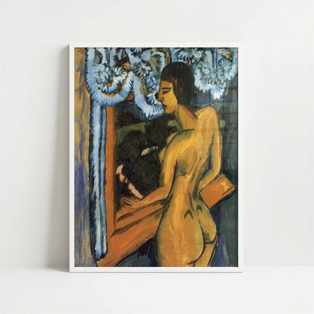 Brown Nude at the Window (1912) by Ernst Ludwig Kirchner – Art Print - Art print in white frame