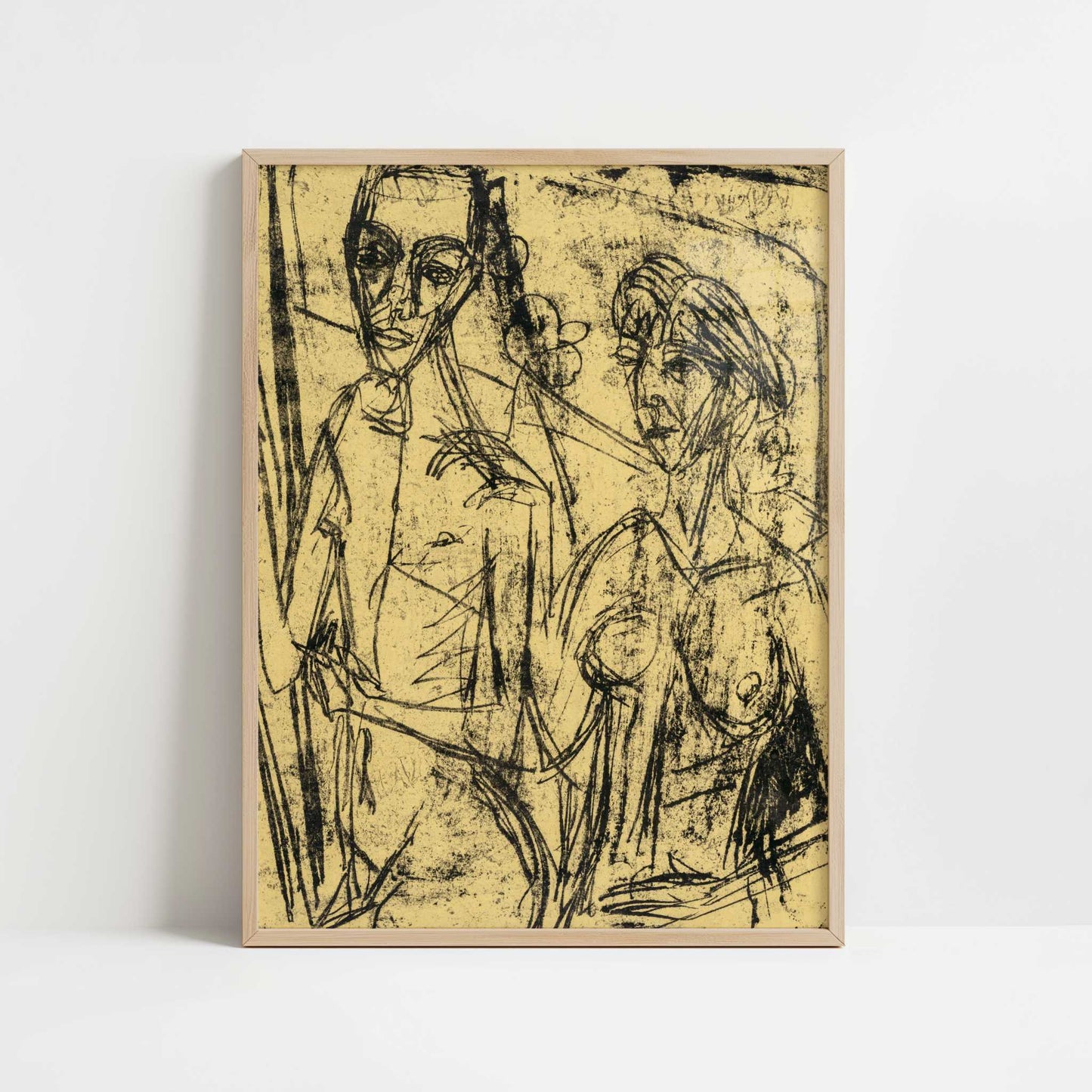 Couple in Room, Nude Man with Woman (1915-16) by Ernst Ludwig Kirchner – Art Print - Art print in oak frame