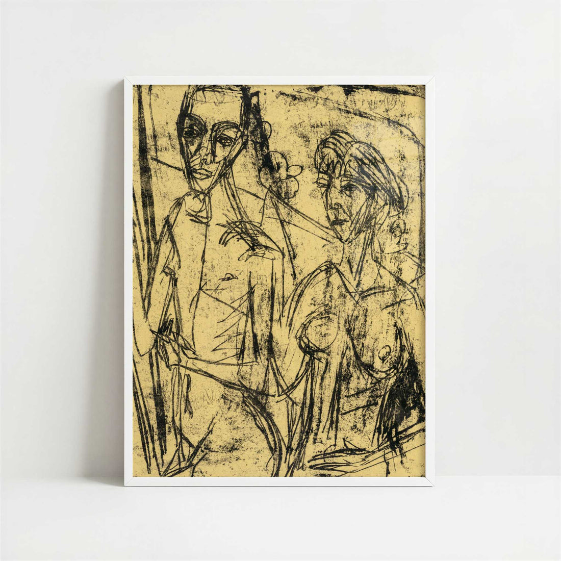 Couple in Room, Nude Man with Woman (1915-16) by Ernst Ludwig Kirchner – Art Print - Art print in white frame