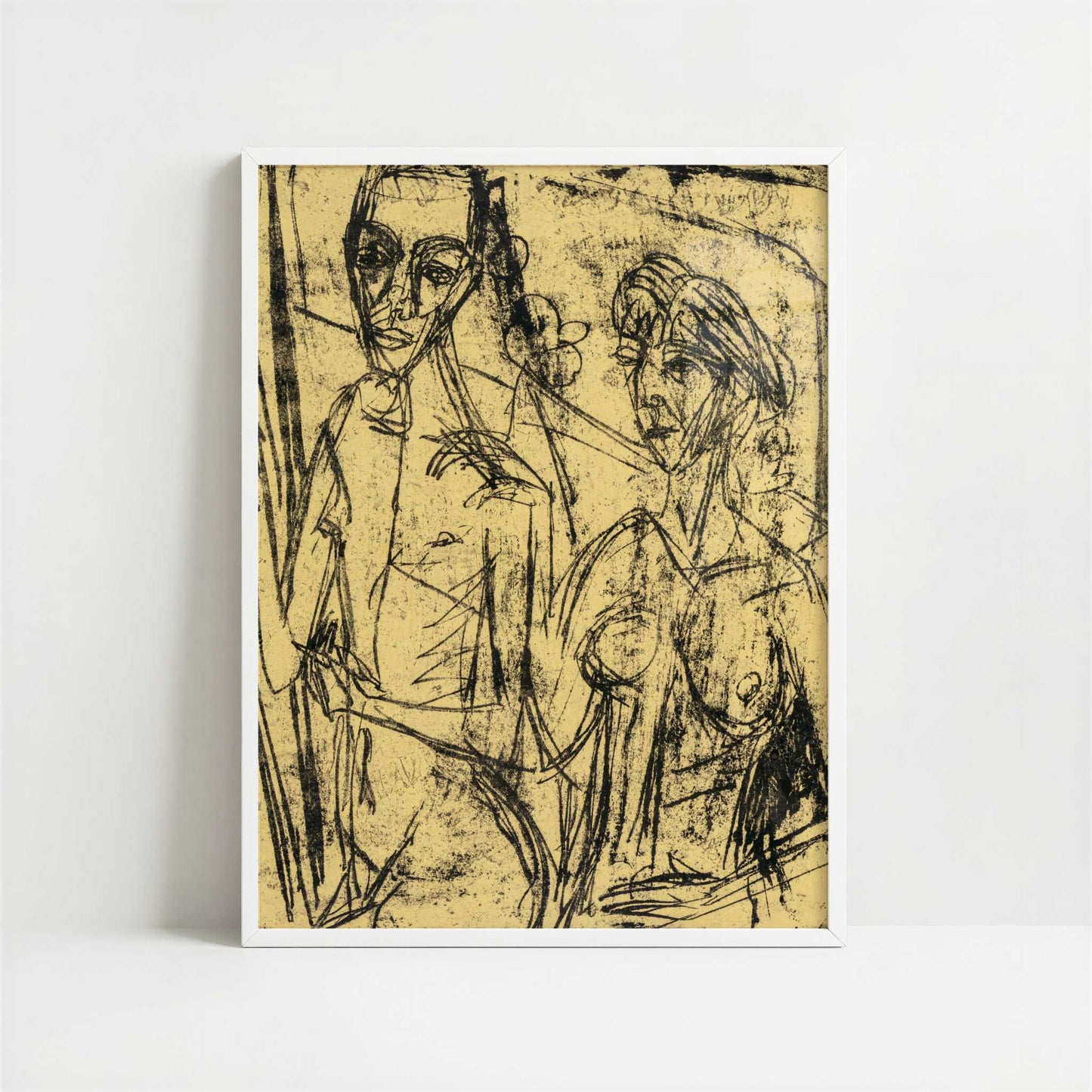 Couple in Room, Nude Man with Woman (1915-16) by Ernst Ludwig Kirchner – Art Print - Art print in white frame