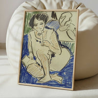Crouching Woman with Book (1909) by Ernst Ludwig Kirchner – Art Print - Interior inspiration