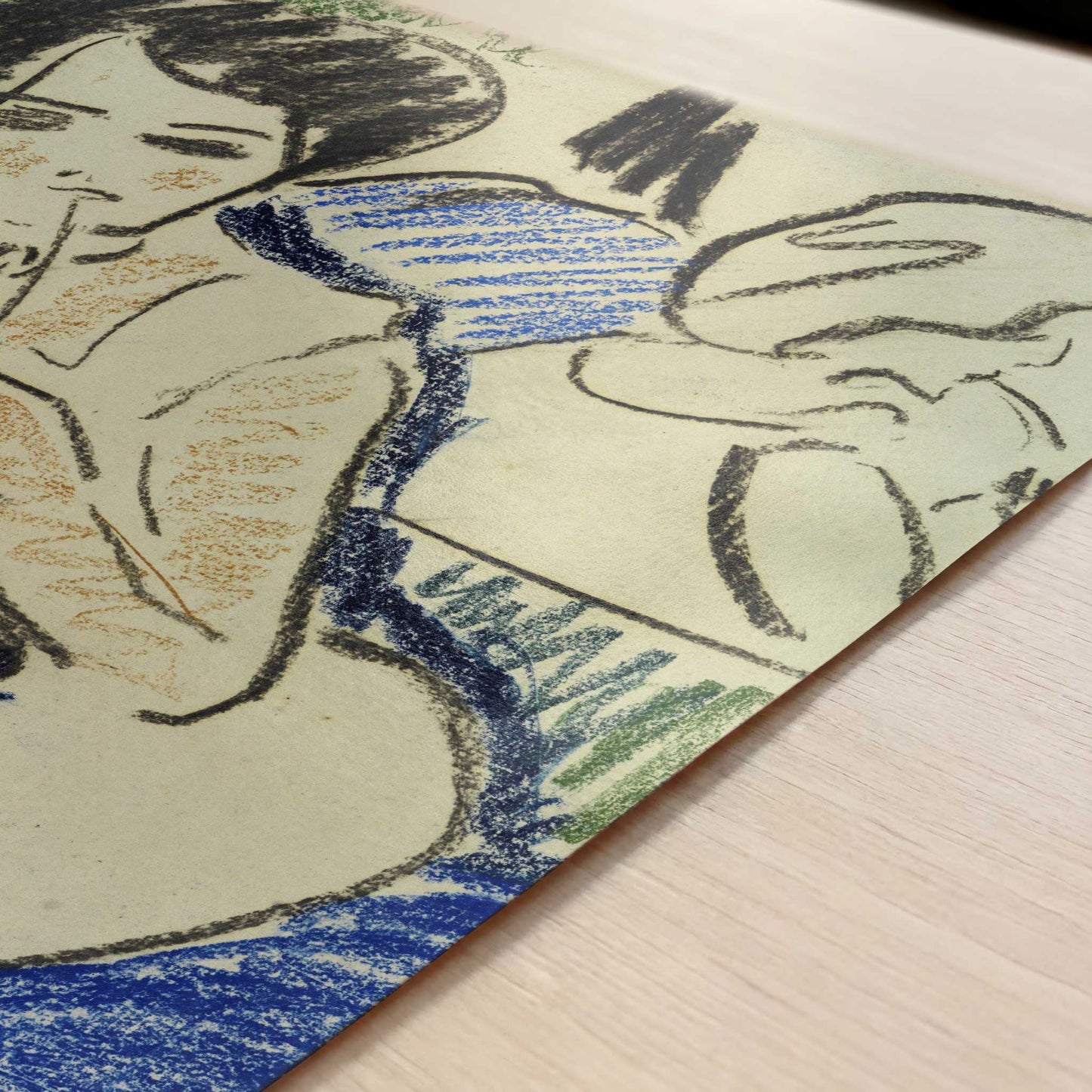 Crouching Woman with Book (1909) by Ernst Ludwig Kirchner – Art Print - Close-up detail of the art print