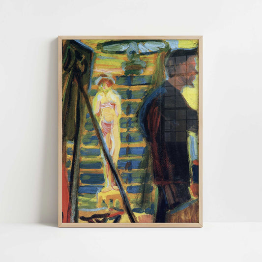 Erich Heckel & Model in Studio (1905) by Ernst Ludwig Kirchner – Art Print - Art print in oak frame