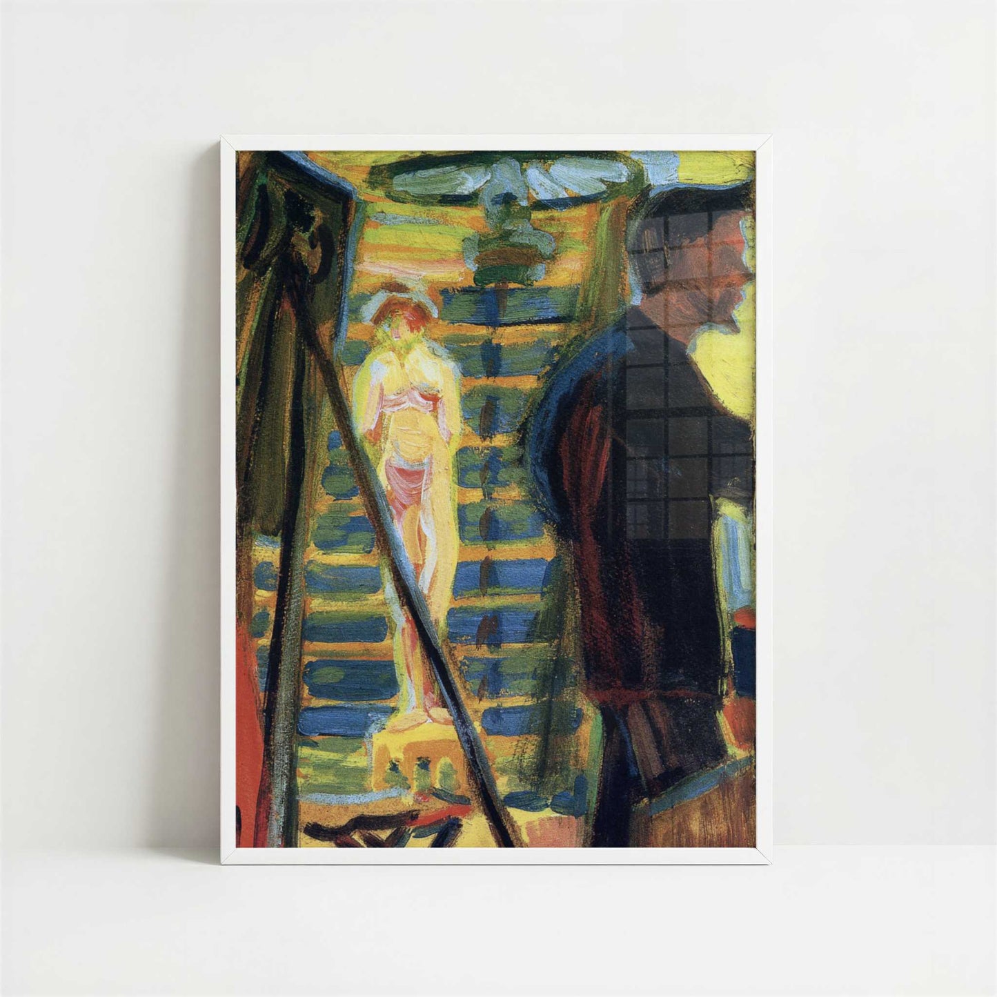 Erich Heckel & Model in Studio (1905) by Ernst Ludwig Kirchner – Art Print - Art print in white frame