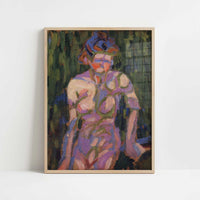 Female Nude with Foliage Shadows (1905) by Ernst Ludwig Kirchner – Art Print - Art print in oak frame