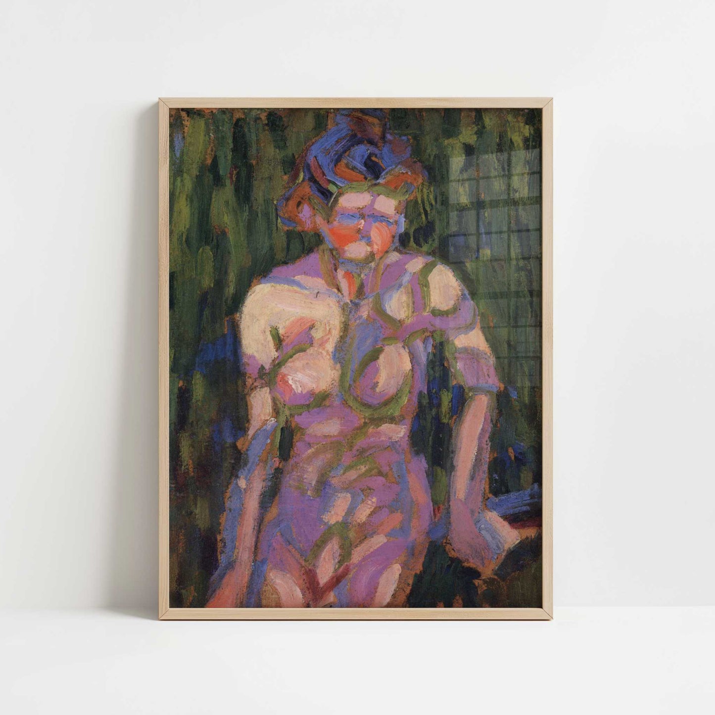 Female Nude with Foliage Shadows (1905) by Ernst Ludwig Kirchner – Art Print - Art print in oak frame