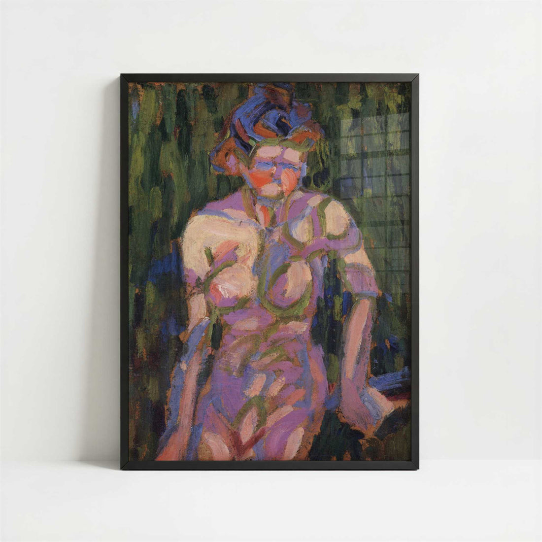 Female Nude with Foliage Shadows (1905) by Ernst Ludwig Kirchner – Art Print - Art print in black frame