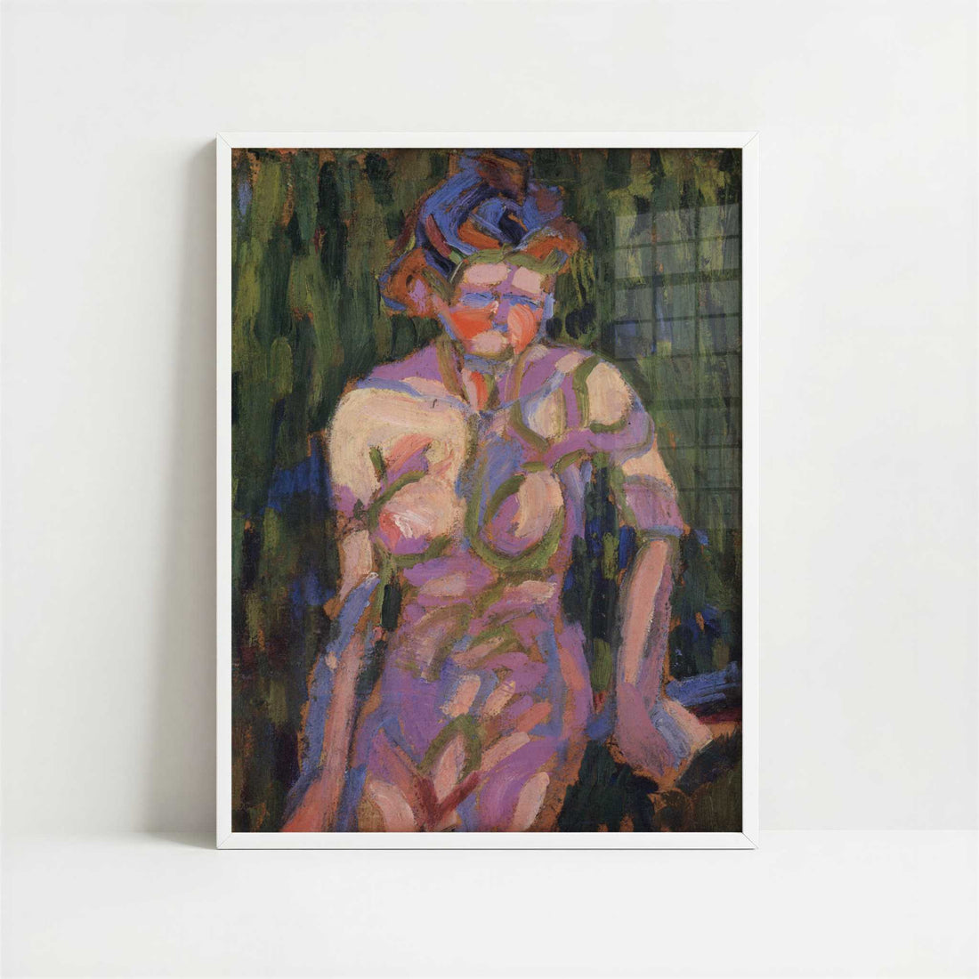 Female Nude with Foliage Shadows (1905) by Ernst Ludwig Kirchner – Art Print - Art print in white frame