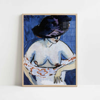 Female Nude with Hat (1911) by Ernst Ludwig Kirchner – Art Print - Art print in oak frame
