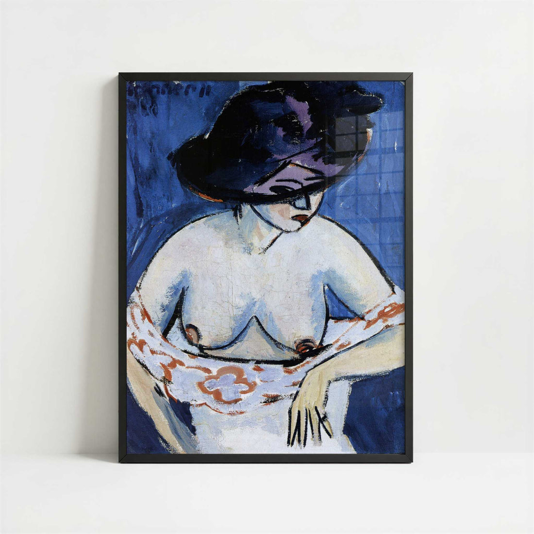 Female Nude with Hat (1911) by Ernst Ludwig Kirchner – Art Print - Art print in black frame