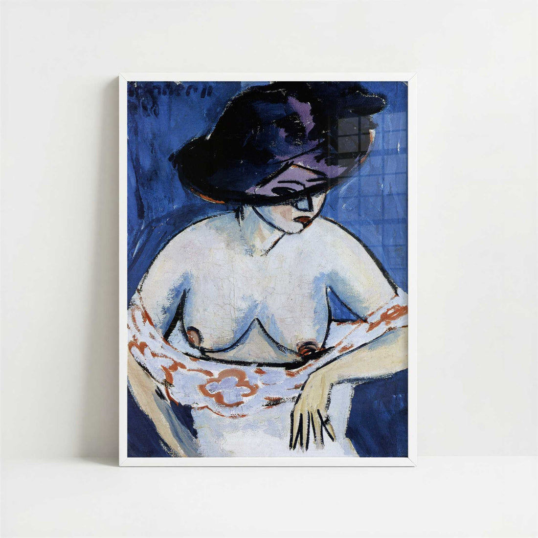 Female Nude with Hat (1911) by Ernst Ludwig Kirchner – Art Print - Art print in white frame