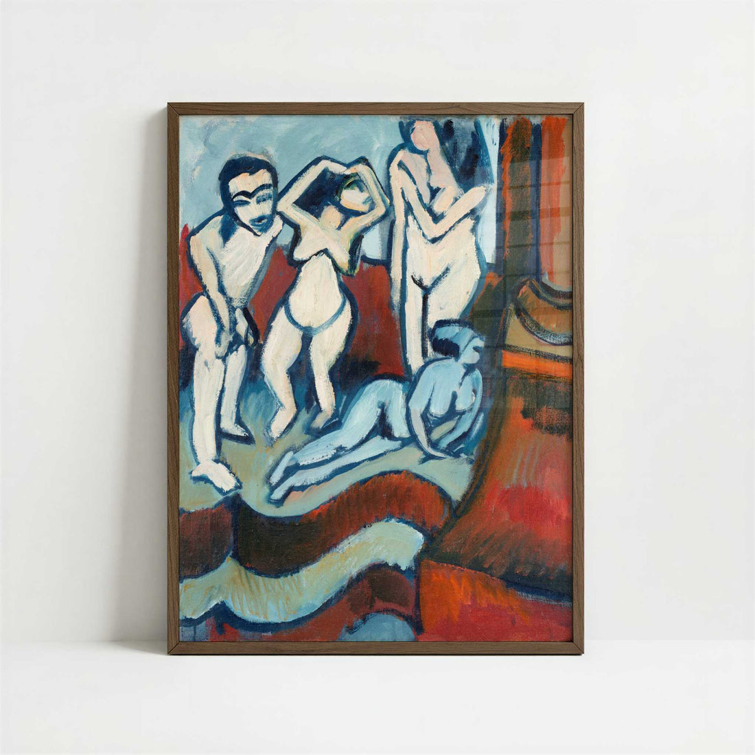 Four Wooden Sculptures (1912) by Ernst Ludwig Kirchner – Art Print - Art print in dark wood frame