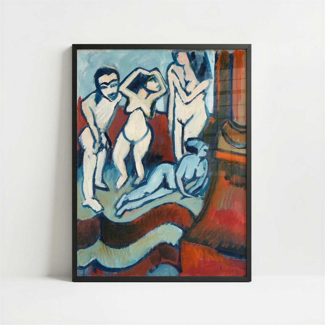 Four Wooden Sculptures (1912) by Ernst Ludwig Kirchner – Art Print - Art print in black frame