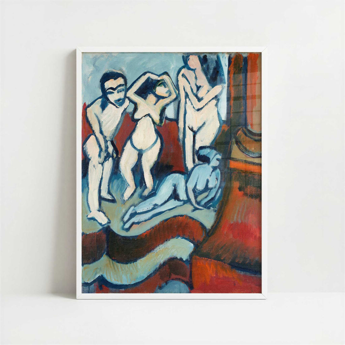 Four Wooden Sculptures (1912) by Ernst Ludwig Kirchner – Art Print - Art print in white frame