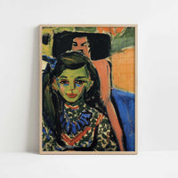 Franzi in a Carved Chair (1910) by Ernst Ludwig Kirchner – Art Print - Art print in oak frame