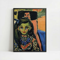 Franzi in a Carved Chair (1910) by Ernst Ludwig Kirchner – Art Print - Art print in black frame
