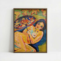 Girl under Japanese Umbrella (1909) by Ernst Ludwig Kirchner – Art Print - Art print in dark wood frame