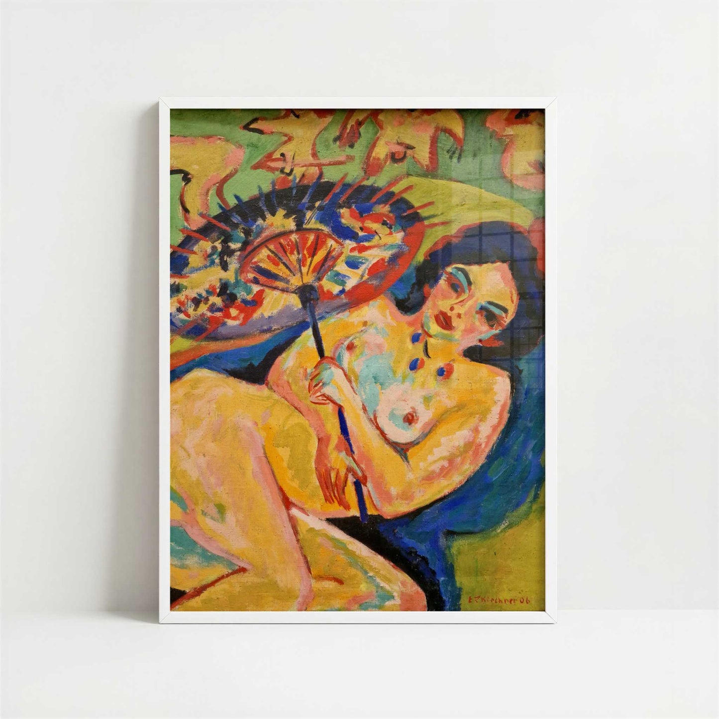 Girl under Japanese Umbrella (1909) by Ernst Ludwig Kirchner – Art Print - Art print in white frame