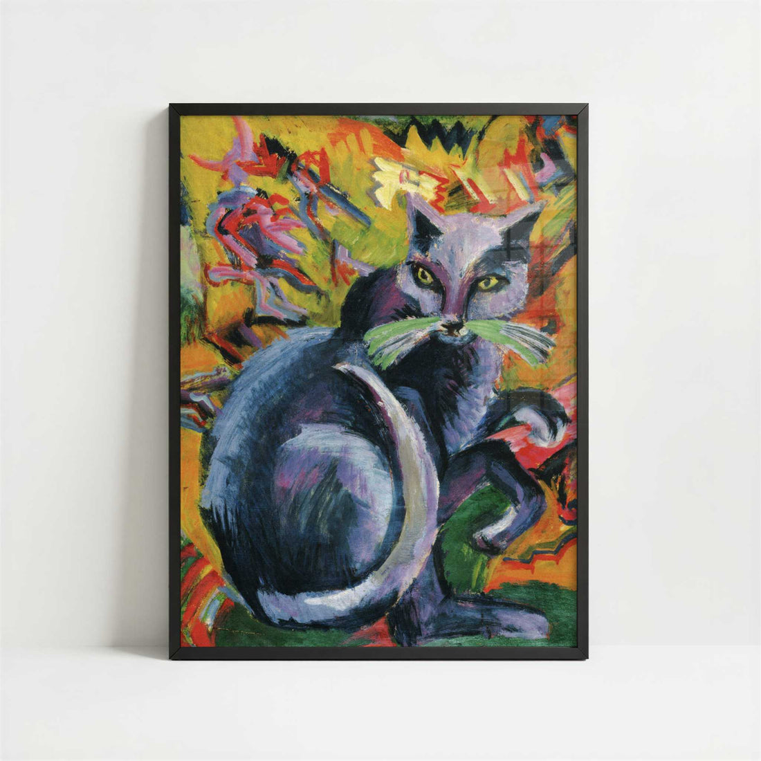 Grey Cat on a Cushion (1919-20) by Ernst Ludwig Kirchner – Art Print - Art print in black frame